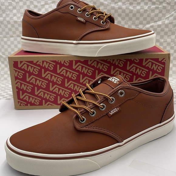 Vans Men’s Brown Leather Sneakers White Accents Atwood (Leather)Brown/Mashmallow - Picture 15 of 16